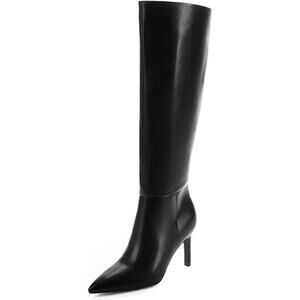 Easy Fox Womens Size 6.5 Black Faux Leather Knee High Pointed Toe 3" Heel Boots